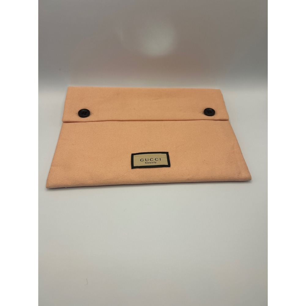 Gucci Beauty Peach Canvas Envelope Makeup Pouch Button Closure Cosmetic Bag